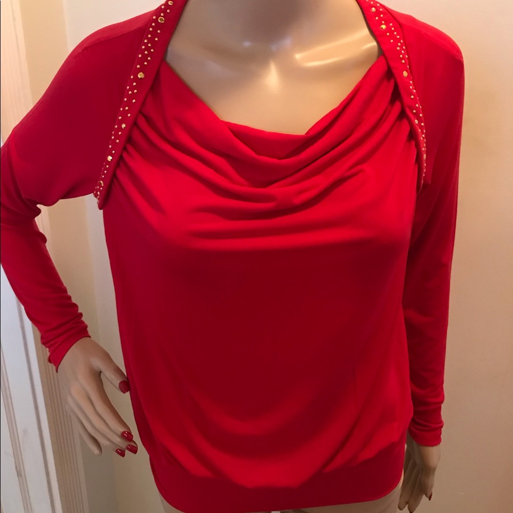 Sofia by Sofia Vergara Red Top with Gold Studs – Size XS (Fits Small)